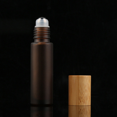 5ml 10ml 15ml Frosted Brown Roller Bottle Perfume Essential Oils Bamboo Glass Roll On Bottle With Bamboo Lid And Rollers