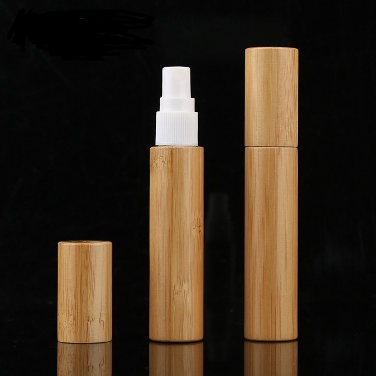 Natural Bamboo Lid 10ml Refillable Perfume Atomizer Fine Mist Spray Bottle with PP Cap Glass Body for Cosmetics Packaging