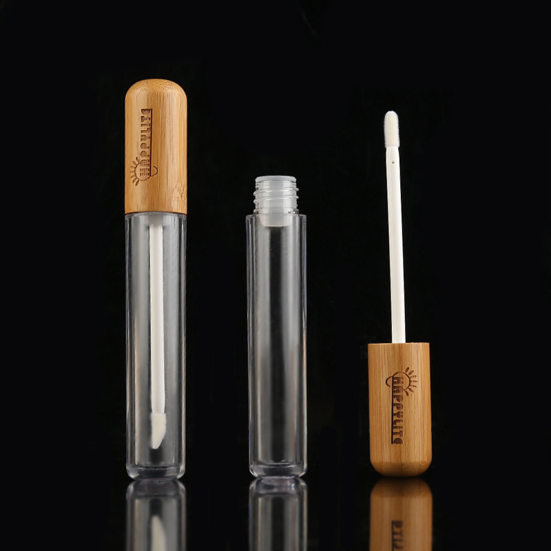 Eco Friendly Bamboo Lip Gloss Containers Tube Shape Lipgloss Makeup Containers 5ml Bamboo Clear Lip Gloss Tubes