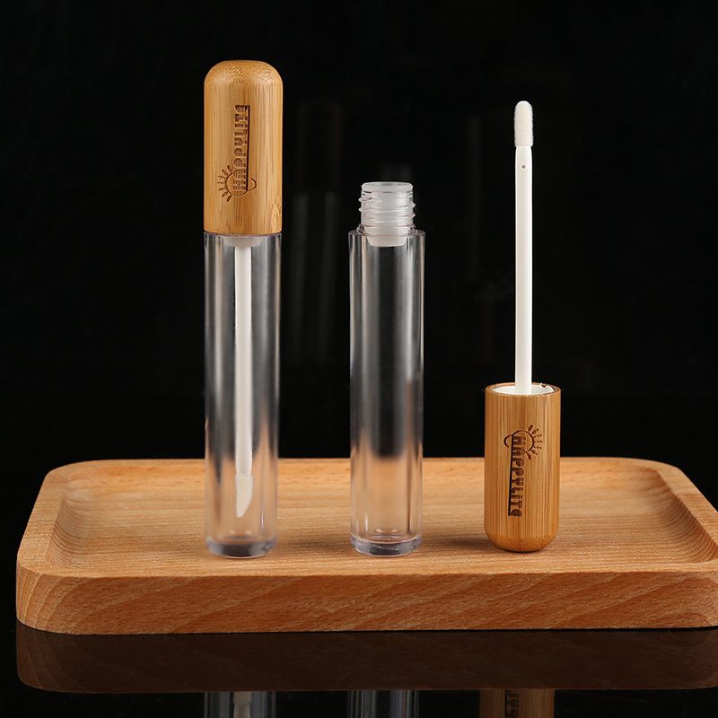 Eco Friendly Bamboo Lip Gloss Containers Tube Shape Lipgloss Makeup Containers 5ml Bamboo Clear Lip Gloss Tubes