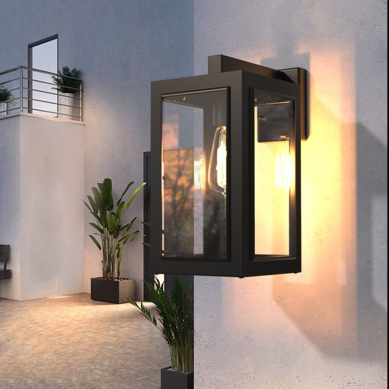 modern ip44 black stainless steel square E27 outdoor lights wall mounted sconce lantern light