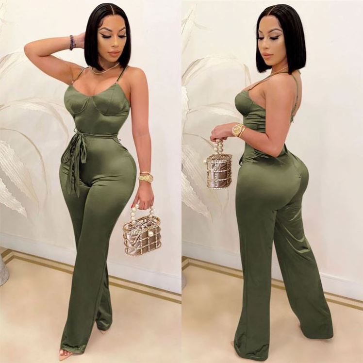 2022 Women Clothing Velvet Jumpsuit Sweetheart Neckline Sleeveless Chain Straps Sexy Bodycon One Piece Jumpsuit