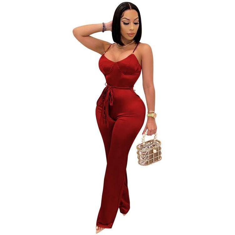 2022 Women Clothing Velvet Jumpsuit Sweetheart Neckline Sleeveless Chain Straps Sexy Bodycon One Piece Jumpsuit