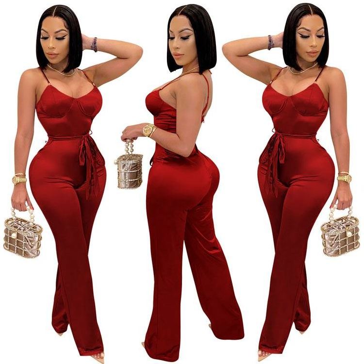 2022 Women Clothing Velvet Jumpsuit Sweetheart Neckline Sleeveless Chain Straps Sexy Bodycon One Piece Jumpsuit