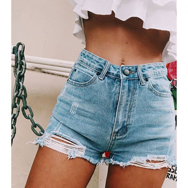 Womens Casual Slit Side Denim Shorts Frayed Raw Hem Destroyed Jeans Shorts High Waist Teen Relaxed Hot Shorts Tight Pants