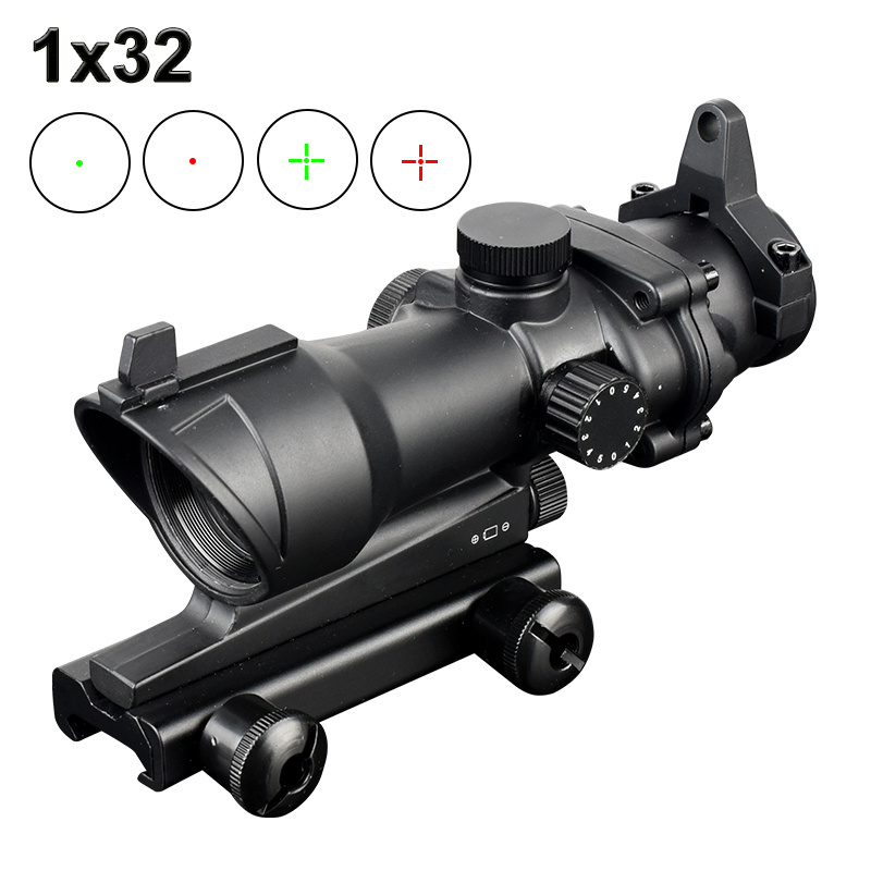 SYQT Hunting Scope ACOG 1X32 Tactical Green Dot Sight Real Green Fiber Optic for M16