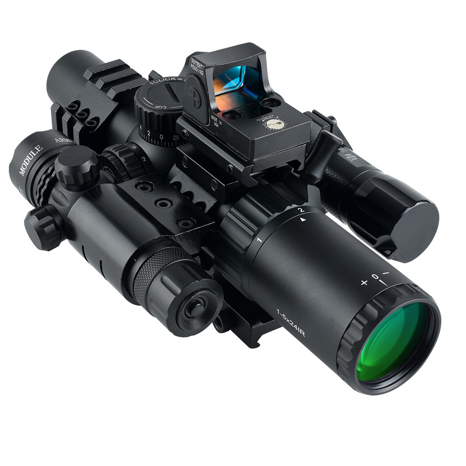 SYQT Multi-functional Scope Sight Set 1-5X24IR With Red Dot Laser Flashlight Combo for Outdoor Activities