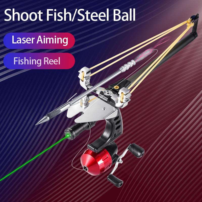 Red/Green Laser Long Rod Telescopic Catapult Remote Hunting Fishing Slingshot Three Stage Telescopic Slingshot