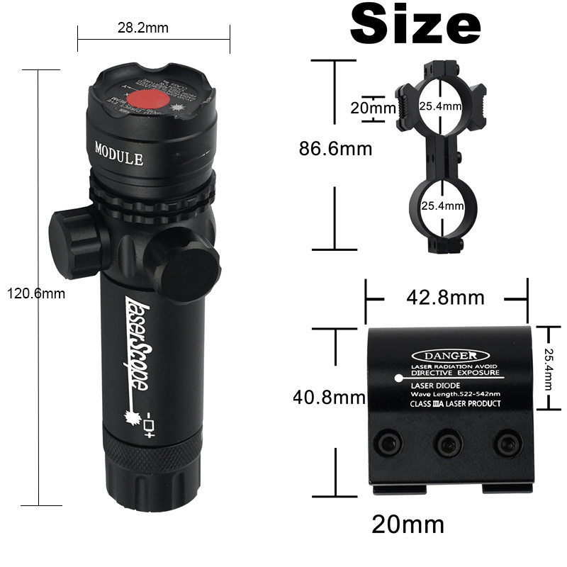 SYQT Tactical Scope Laser Sight Green/Red 532nm 650nm Hunting Dot with 11mm/20mm Adapter Remote Pressure Switch