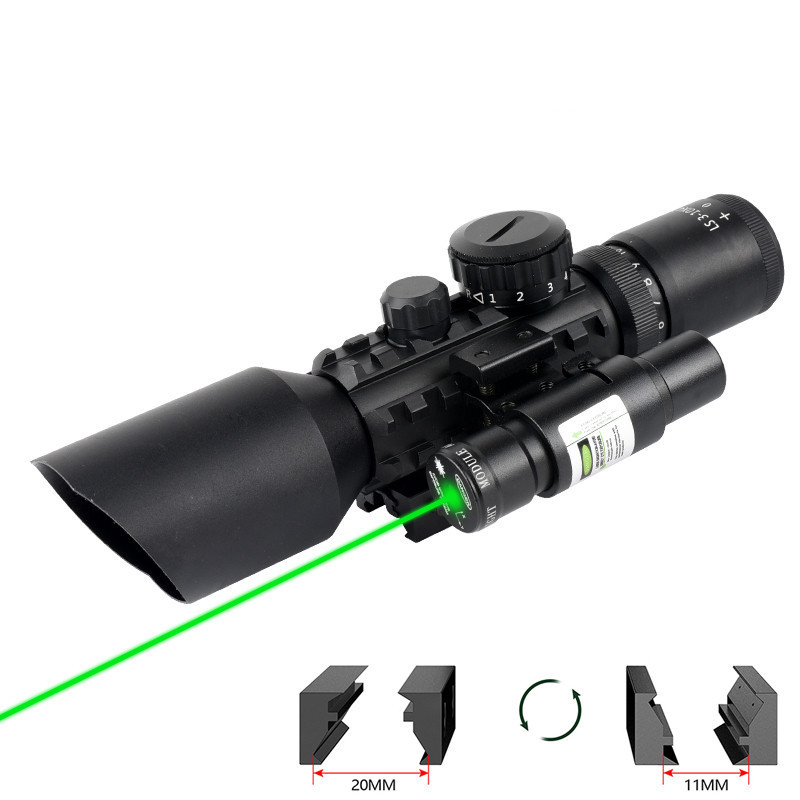 SYQT Green Laser Sight 3-10X42E Combo Optic Sight for Tactical Hunting Long Range finder Scope