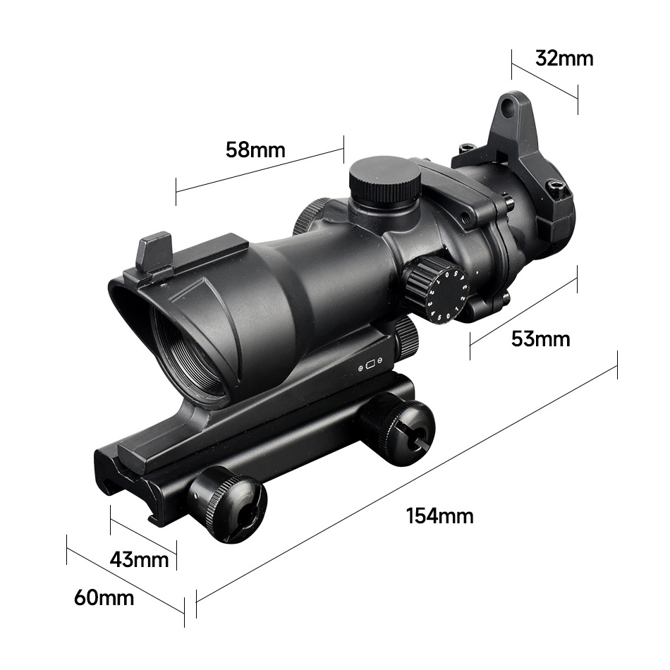 SYQT Hunting Scope ACOG 1X32 Tactical Green Dot Sight Real Green Fiber Optic for M16