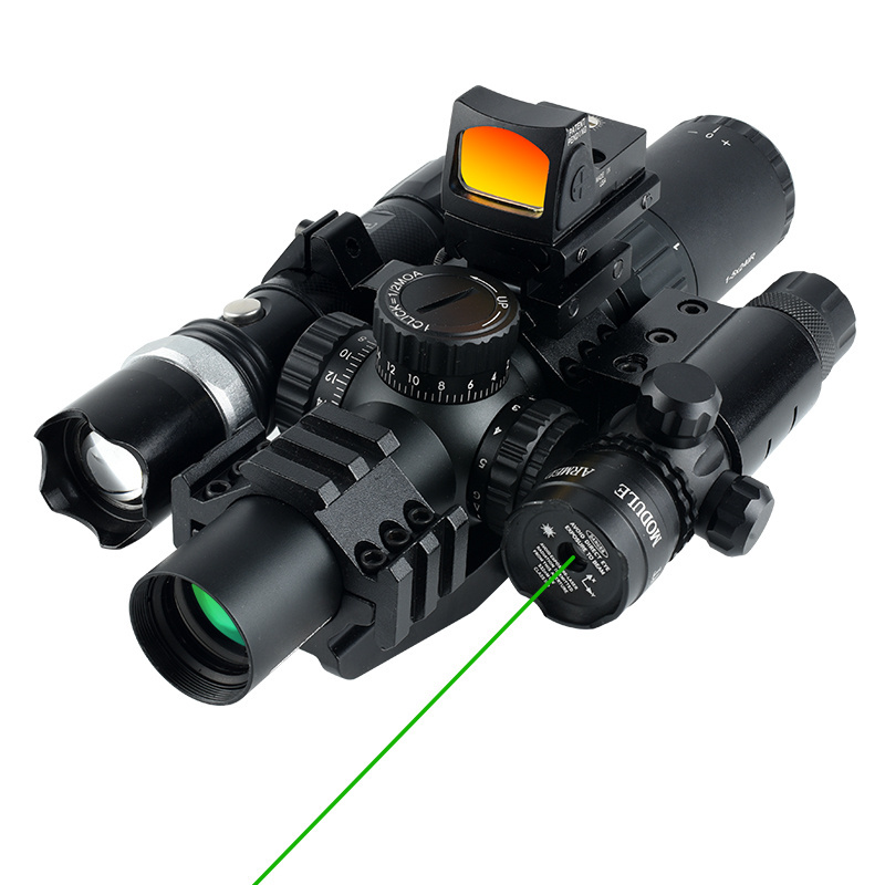 SYQT Multi-functional Scope Sight Set 1-5X24IR With Red Dot Laser Flashlight Combo for Outdoor Activities