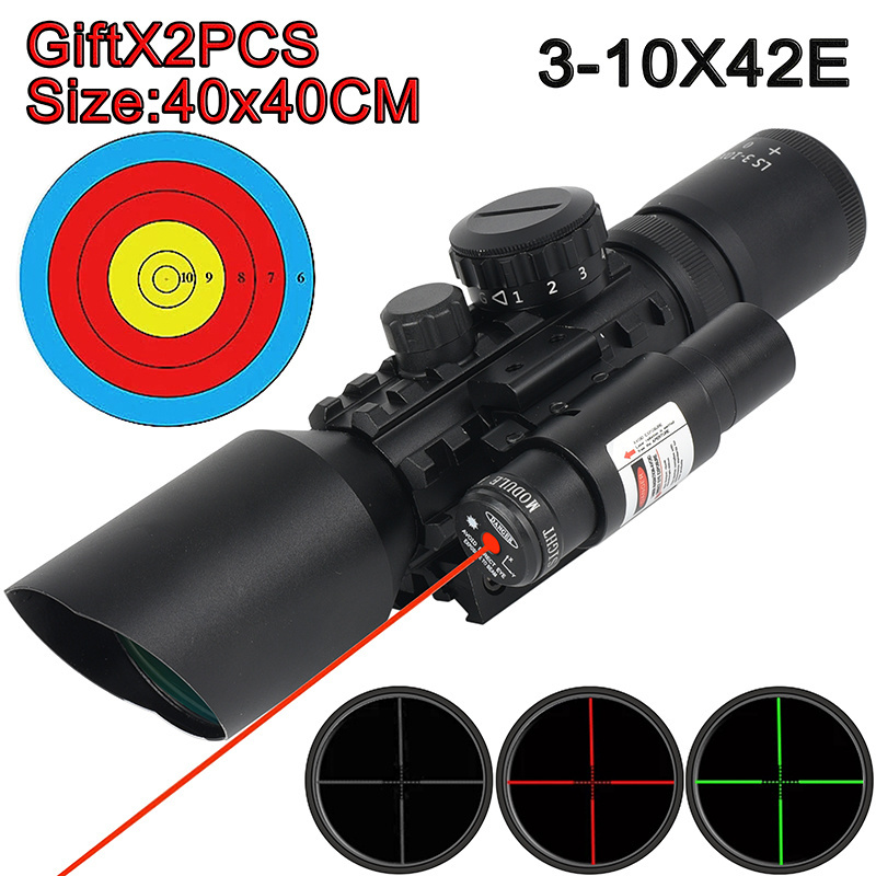 SYQT Combo 3-10X42 Tactical Scope Red/Green Laser Sight Target Paper Set Multi-functional Scope Sight