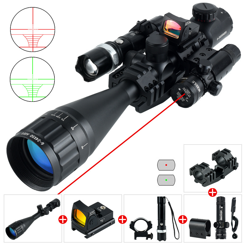 SYQT 6-24x50 AOEG Rangefinder Hunting Scope With Holographic 4 Reticle Sight Red Dot Green Laser Combo