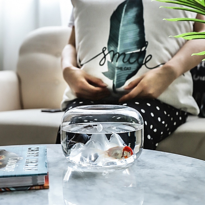 Creative Transparent Glass Fish Bowl Snow Mountain Fish Tanks Desktop Micro Landscape Fish Jar Aquariums Pet Supplies Home Decor