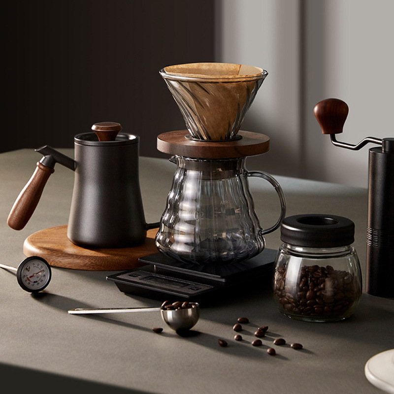 Wholesale Coffee Dripper Sharing Pot Glass Funnel Portable Cappuccino Maker Filter Cup With Wooden Holder Coffee Server