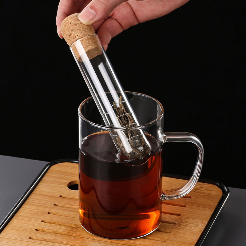 Wholesale Clear Borosilicate Glass Tube Shaped Tea Infuser With Cork Lid Durable Heat-Resistant Tea Strainer Accessories Teaware