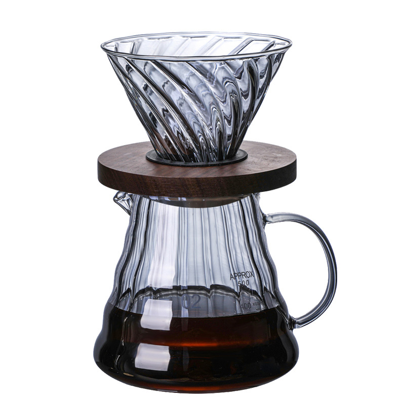 Wholesale Coffee Dripper Sharing Pot Glass Funnel Portable Cappuccino Maker Filter Cup With Wooden Holder Coffee Server