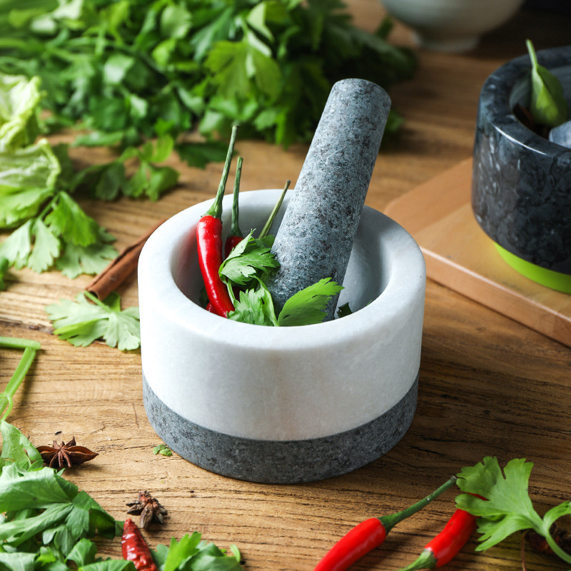 Manual Marble Pestle And Mortar Kit Garlic Spice Press Pounder Salt Grinder Mill Squeezer Pepper Herb Chilli Crusher Kitchen