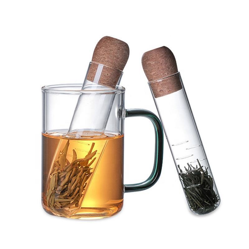 Wholesale Clear Borosilicate Glass Tube Shaped Tea Infuser With Cork Lid Durable Heat-Resistant Tea Strainer Accessories Teaware