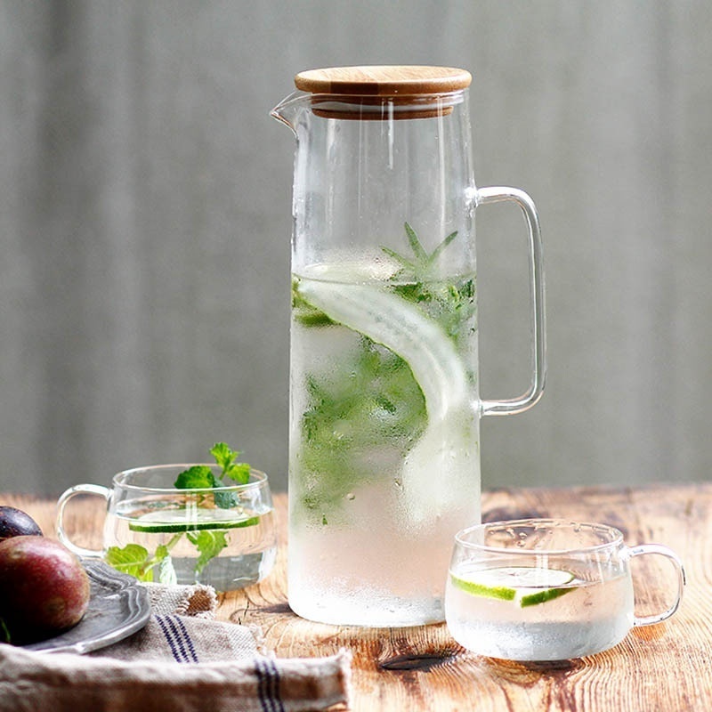 Glass Water Bottle Heat-Resistant Juice Container Beverage Jugs Flower Tea Pot Kettle Drinkware Home Bar Restaurant Supplies