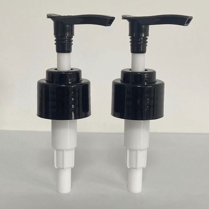 Wholesale plastic lotion pump 24mm 28mm black white color ribbed cap for lotion bottle