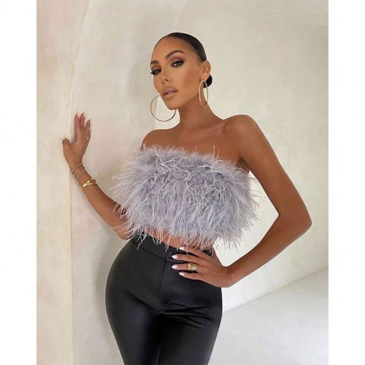 Hot New Design Sexy Ostrich Feathers Feather Wrap Top And Skirts