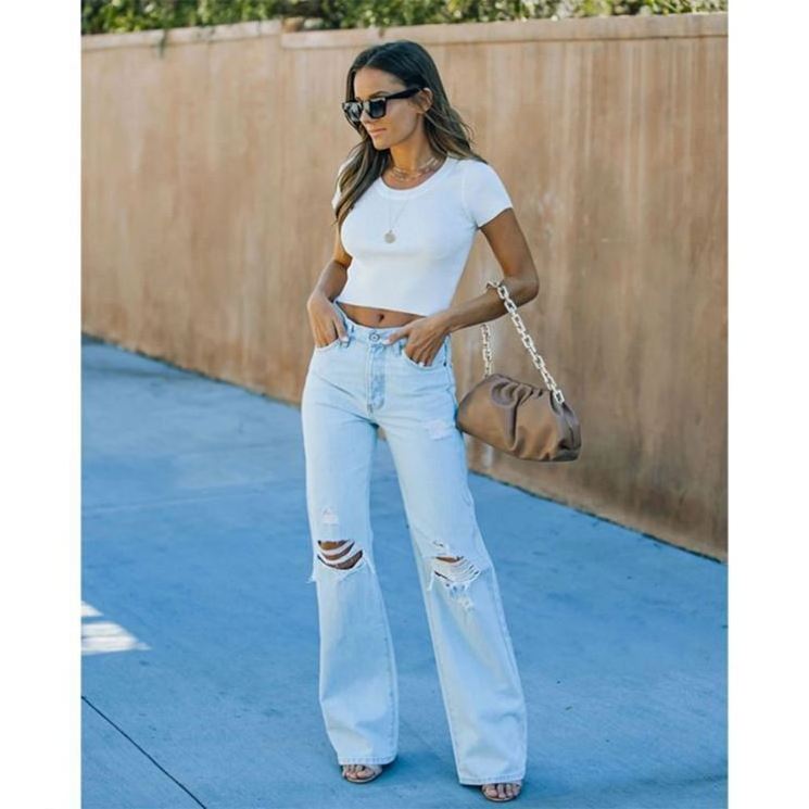 New fashion hole ripped denim custom vintage denim washed jean hot sale high waist womens mom jeans