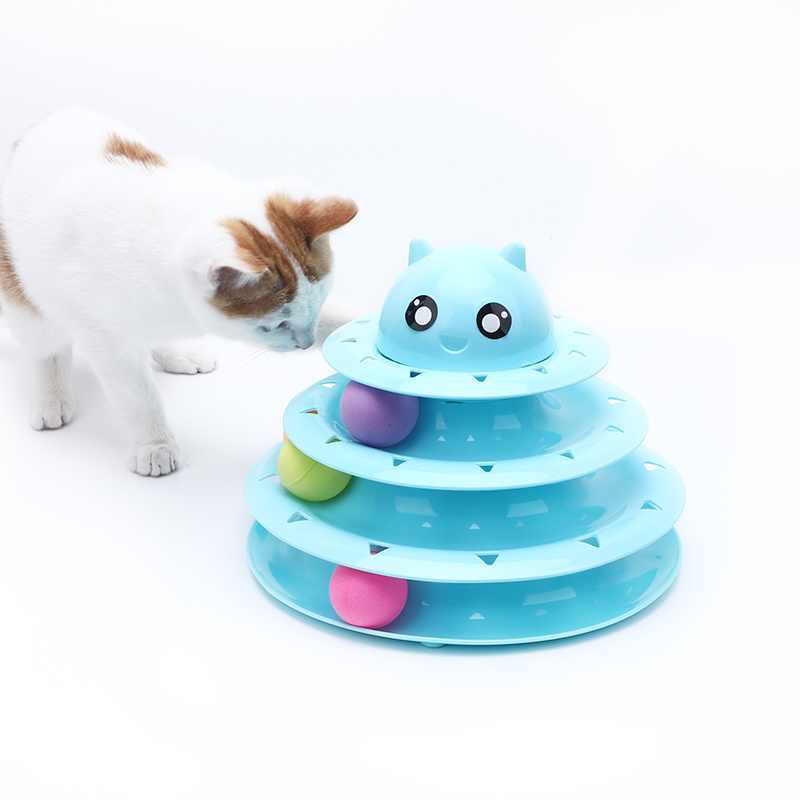 Wholesale 3 Layers Cat Turntable Funny Pet Toys With Balls Cat Toys Turntable Circular 3-Floor Track Amusement Park Toy Ball