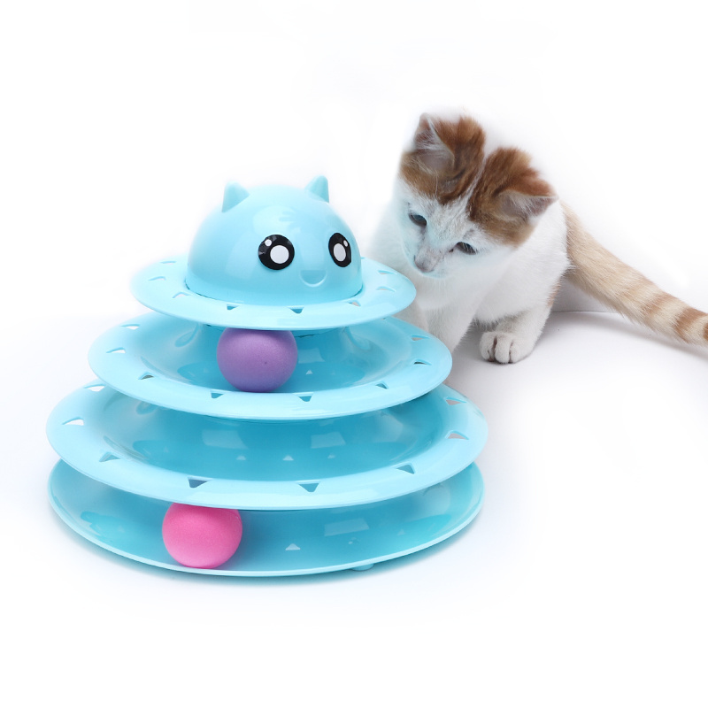 Wholesale 3 Layers Cat Turntable Funny Pet Toys With Balls Cat Toys Turntable Circular 3-Floor Track Amusement Park Toy Ball