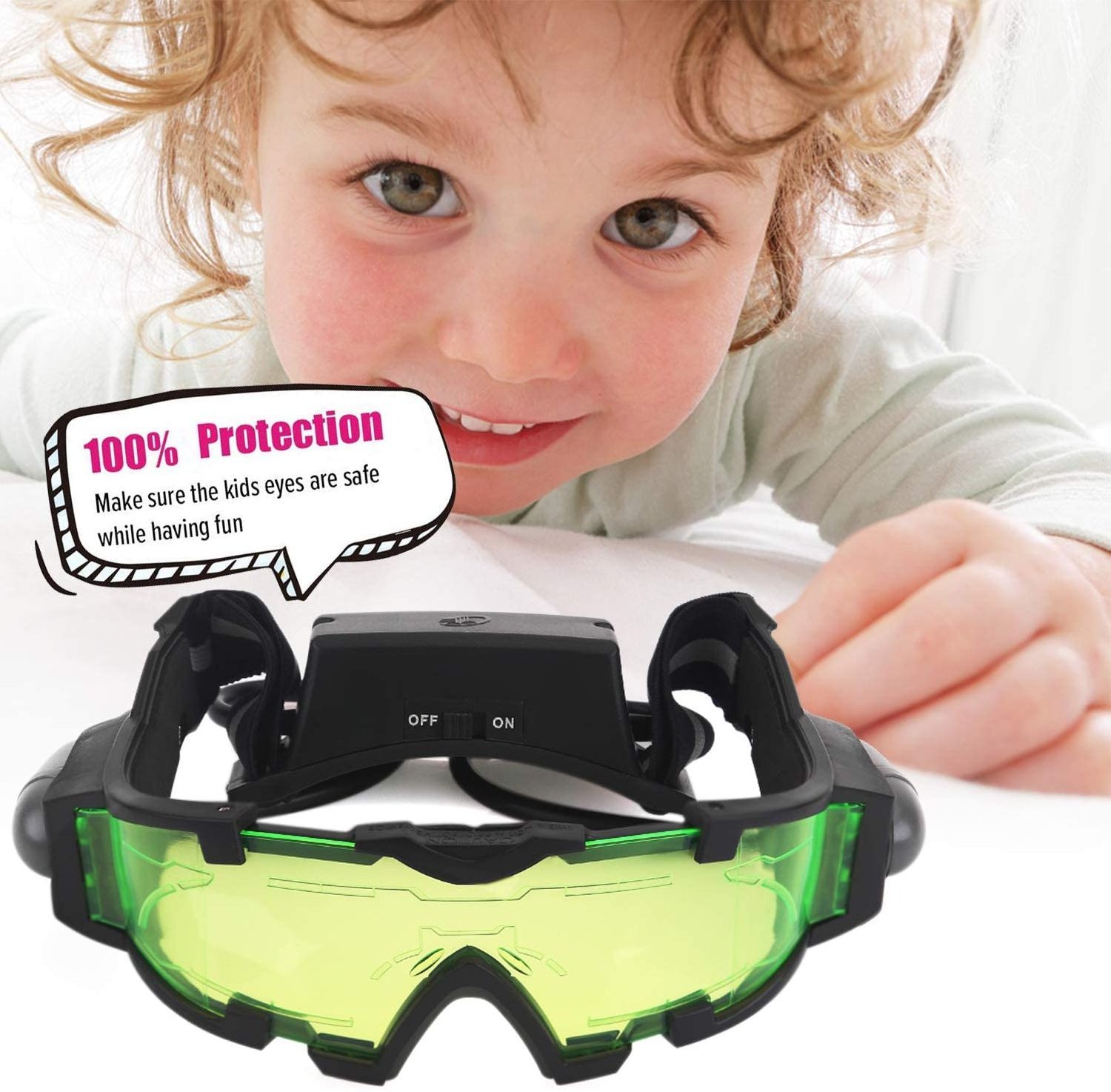 Kids Night Vision Goggles, Adjustable Spy Gear Night Mission Goggles with Flip-Out Lights Green Lens