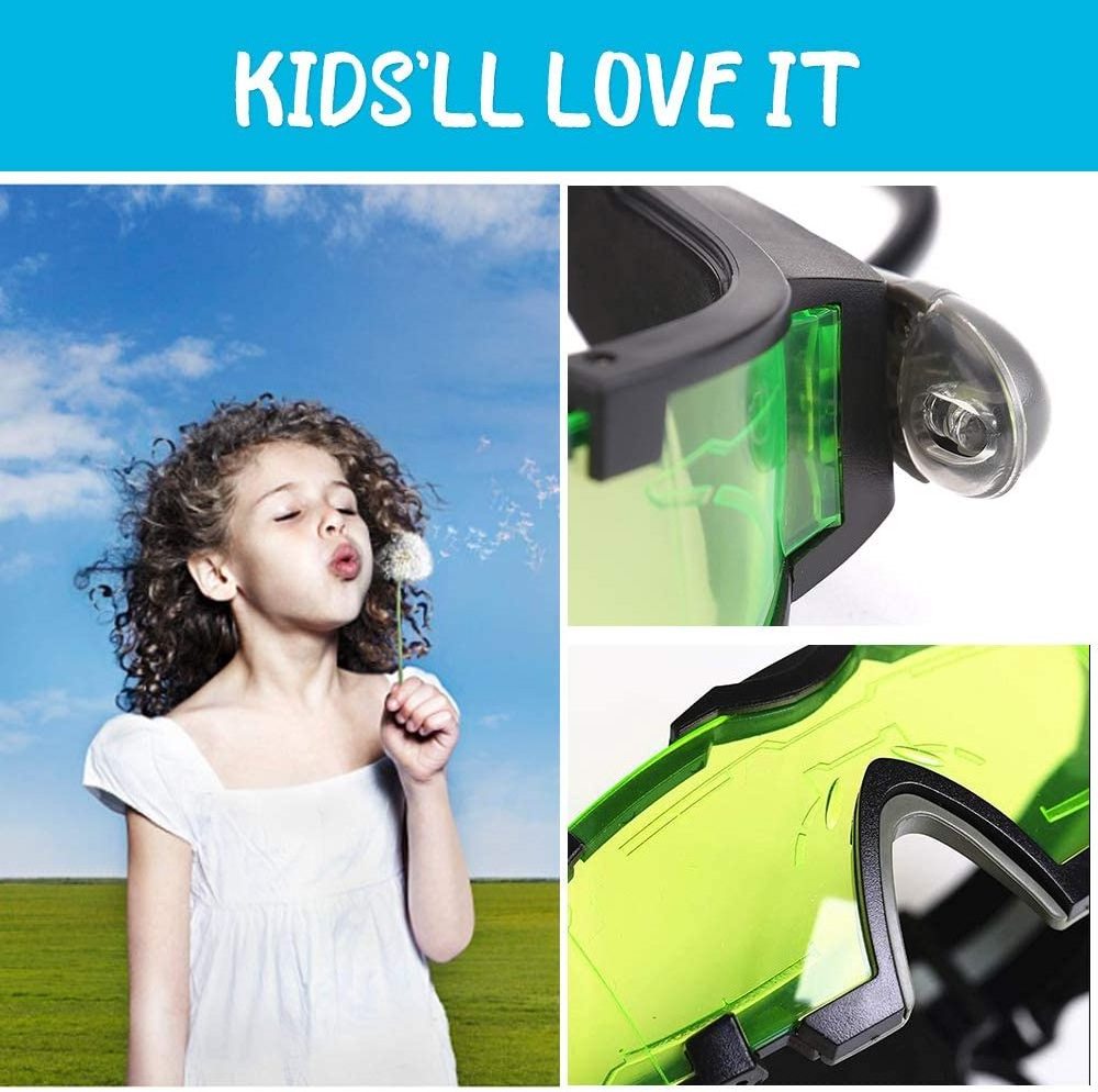 Kids Night Vision Goggles, Adjustable Spy Gear Night Mission Goggles with Flip-Out Lights Green Lens