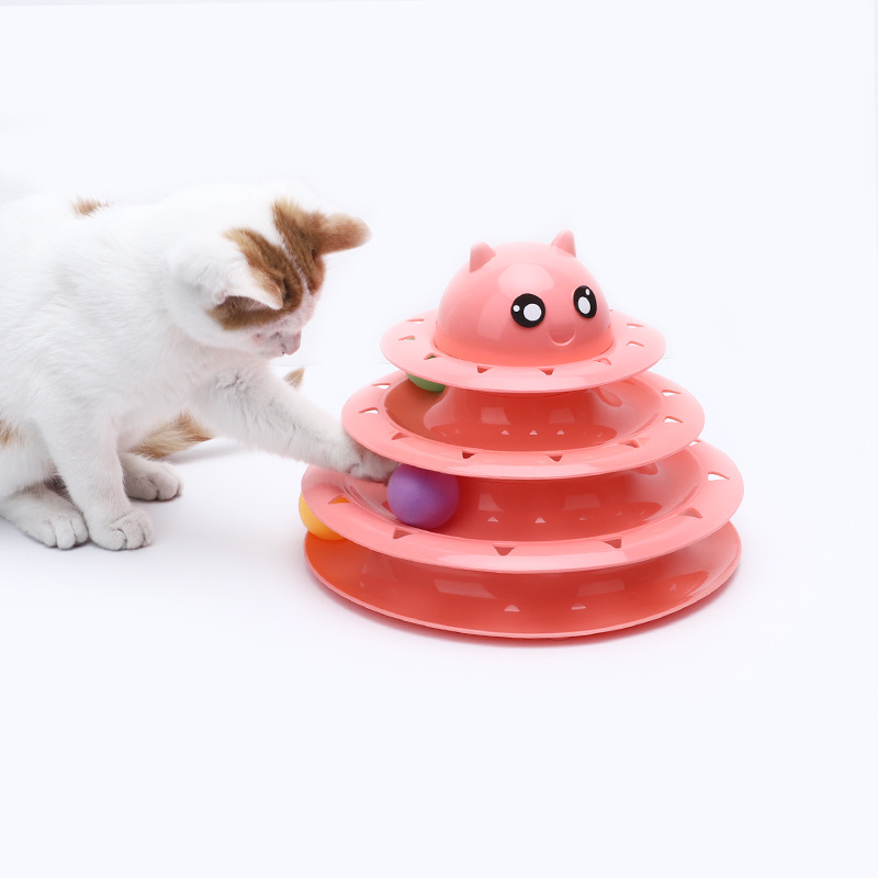 Wholesale 3 Layers Cat Turntable Funny Pet Toys With Balls Cat Toys Turntable Circular 3-Floor Track Amusement Park Toy Ball