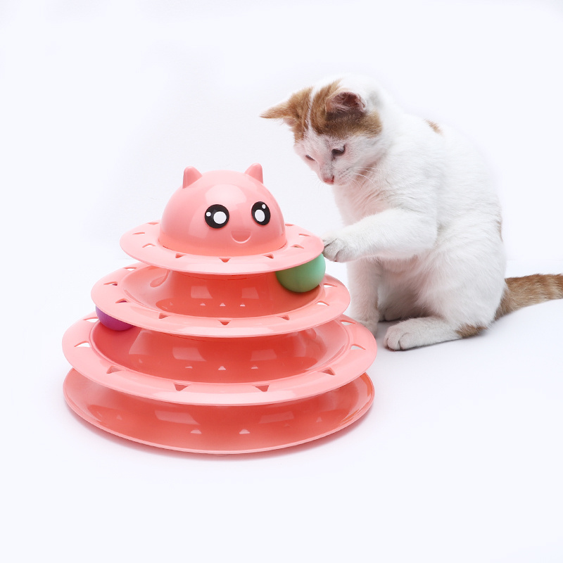 Wholesale 3 Layers Cat Turntable Funny Pet Toys With Balls Cat Toys Turntable Circular 3-Floor Track Amusement Park Toy Ball