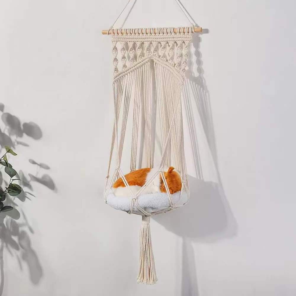 Large Macrame Cat Hammock,Macrame Hanging Swing Pet Bed Basket Home Pet Cat Accessories Dog Cat's House Puppy Bed Gift