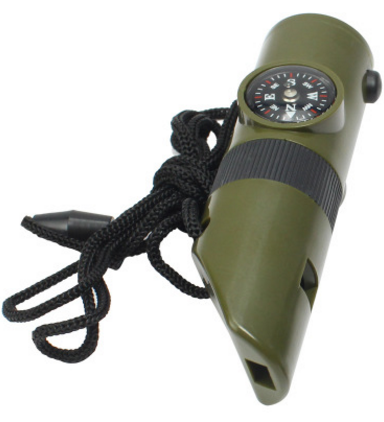 7 in1 Camping Survival Thermometer LED Flashlight Fire Magnifier Compass Whistle