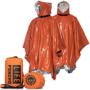 Go Time Gear Emergency Survival Life Poncho - 2 Thermal Mylar Space Blanket Rain Ponchos