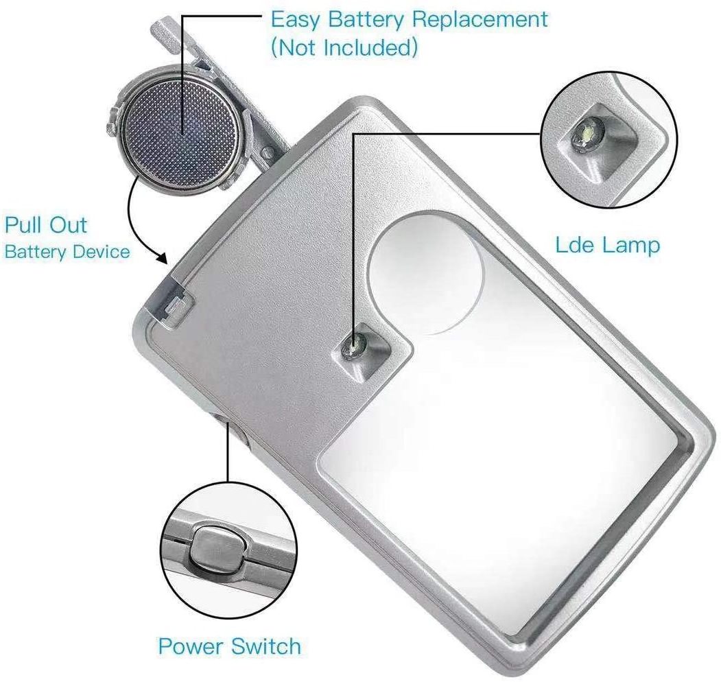 3X 6X LED Magnifying Glass with Light, Premium Card Type Magnifying Glasses for reading