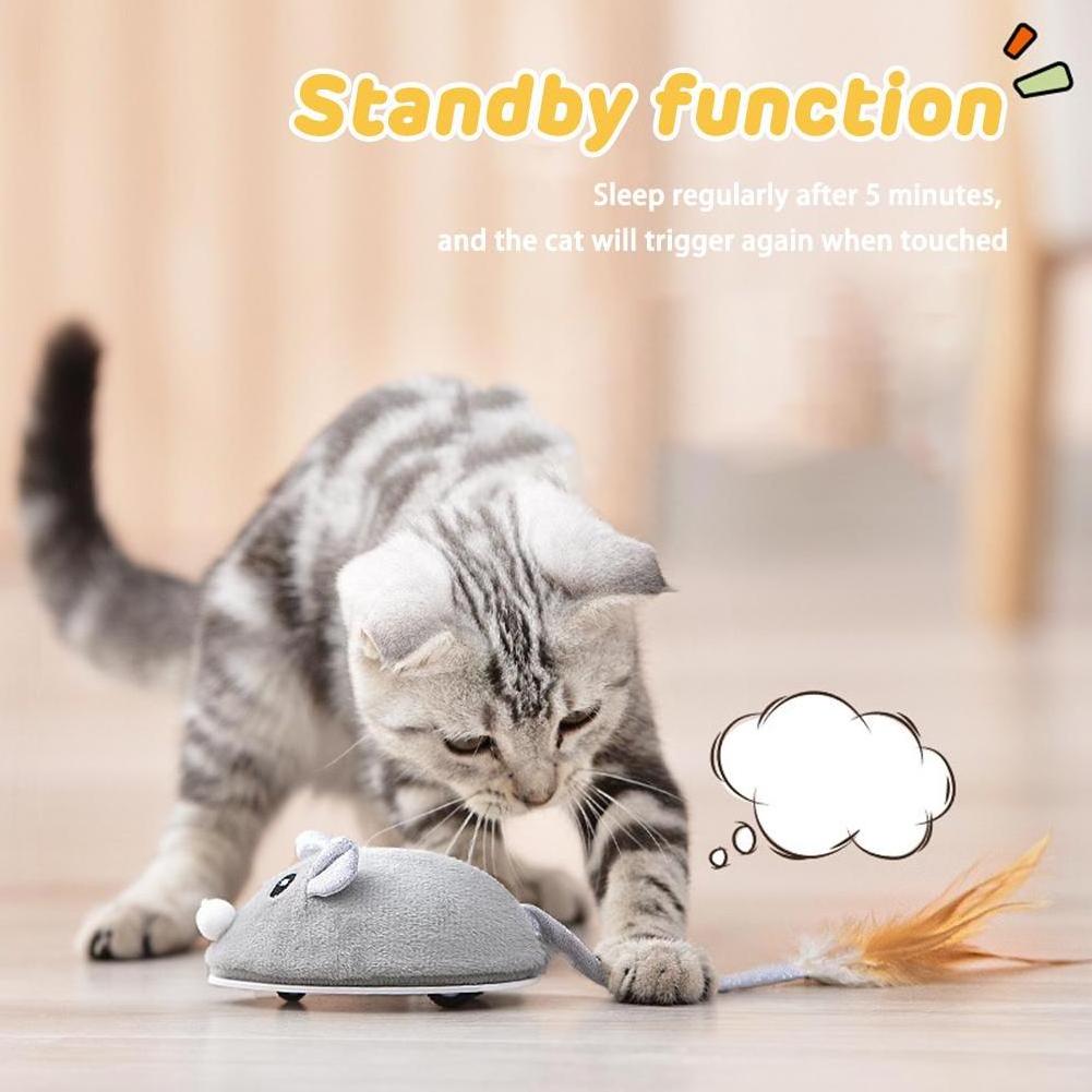 USB Charging Teasing Feather Tail Kitten Games Interactive Toy Electronic Mouse Cat Toy Interesting Novelty Cat Accessories