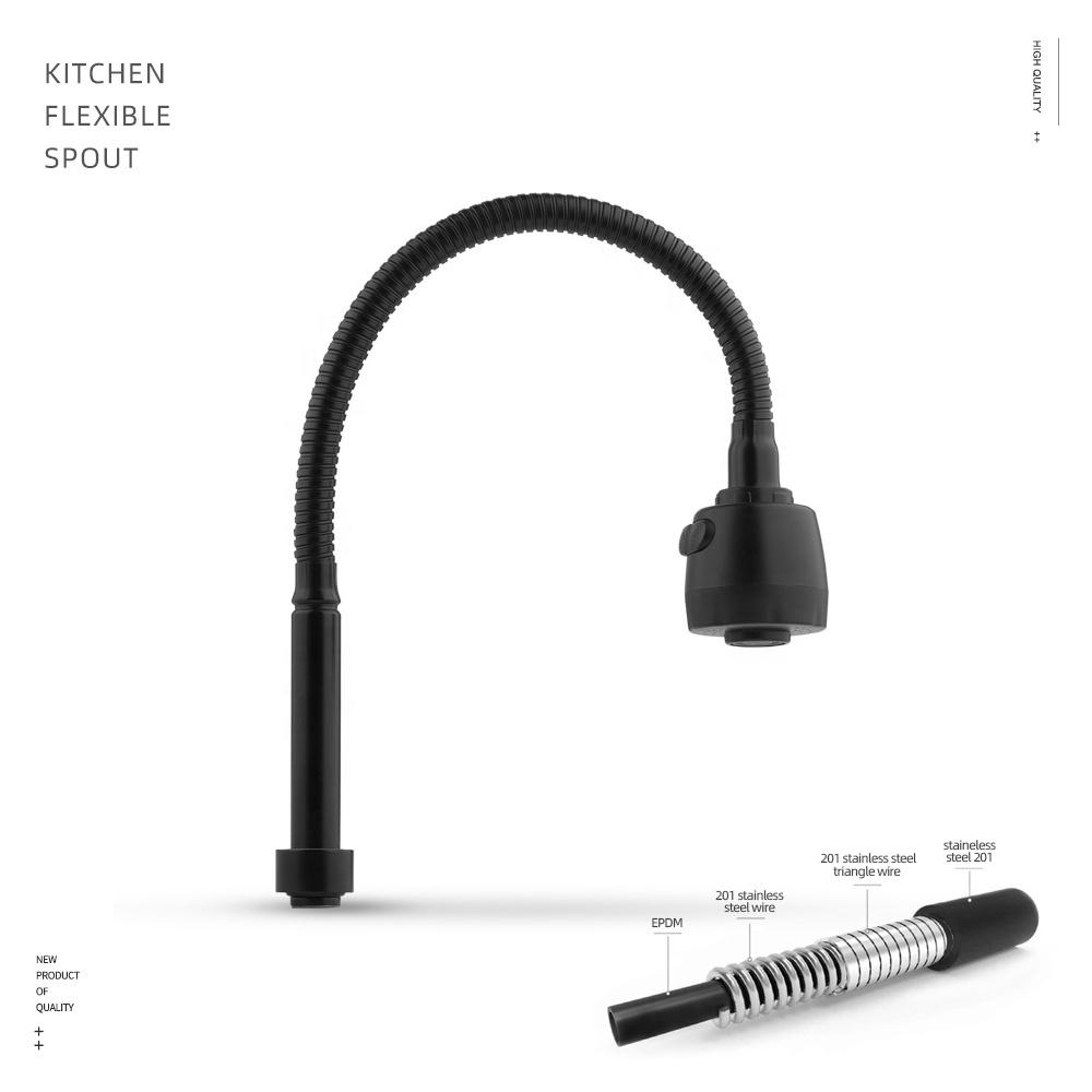 Black chromed finished cold water kitchen faucet stainless steel kitchen sink faucet flexible spout hose ABS plastic shower head