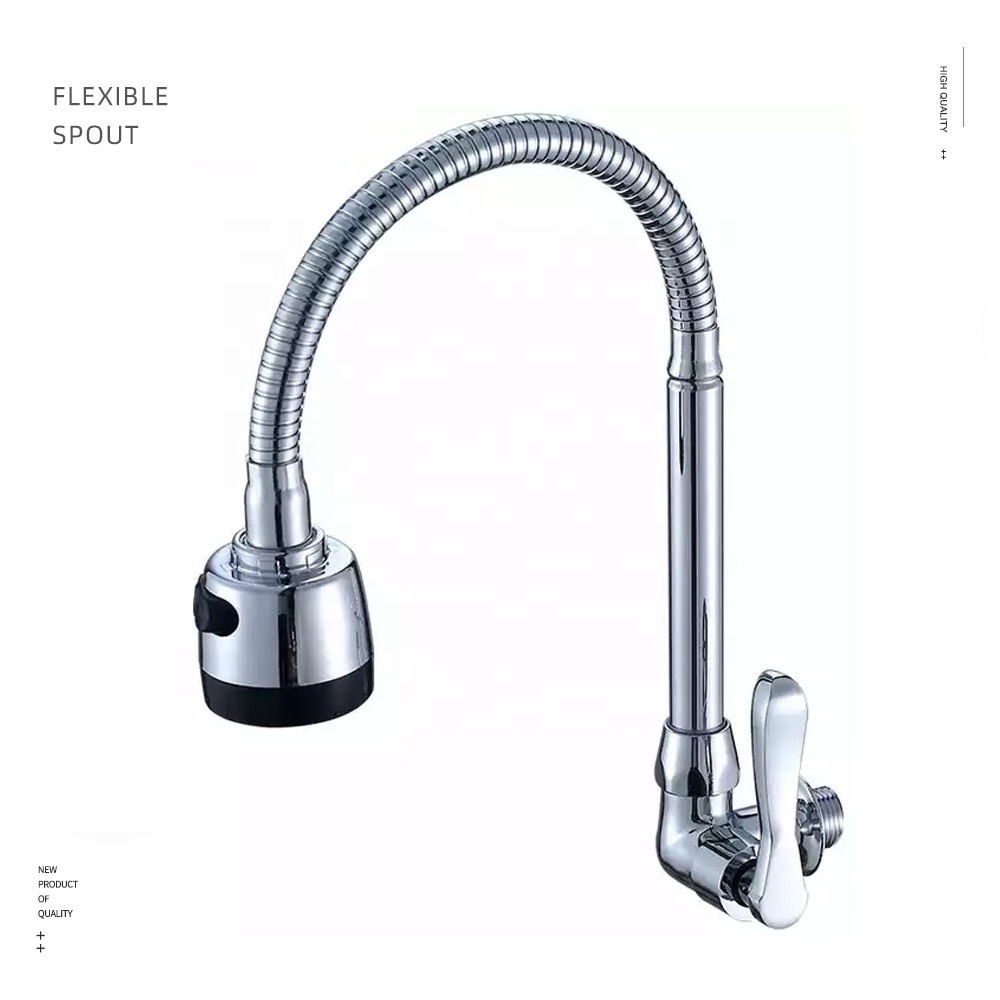 OEM Kitchen Sink Tap Single Hole Single Handle Stainless Steel Faucet Wall Mounted Zinc Body Kitchen flexible Faucet spout Brass