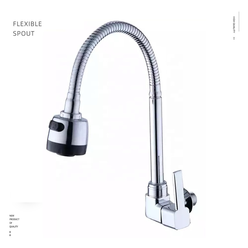 OEM Kitchen Sink Tap Single Hole Single Handle Stainless Steel Faucet Wall Mounted Zinc Body Kitchen flexible Faucet spout Brass