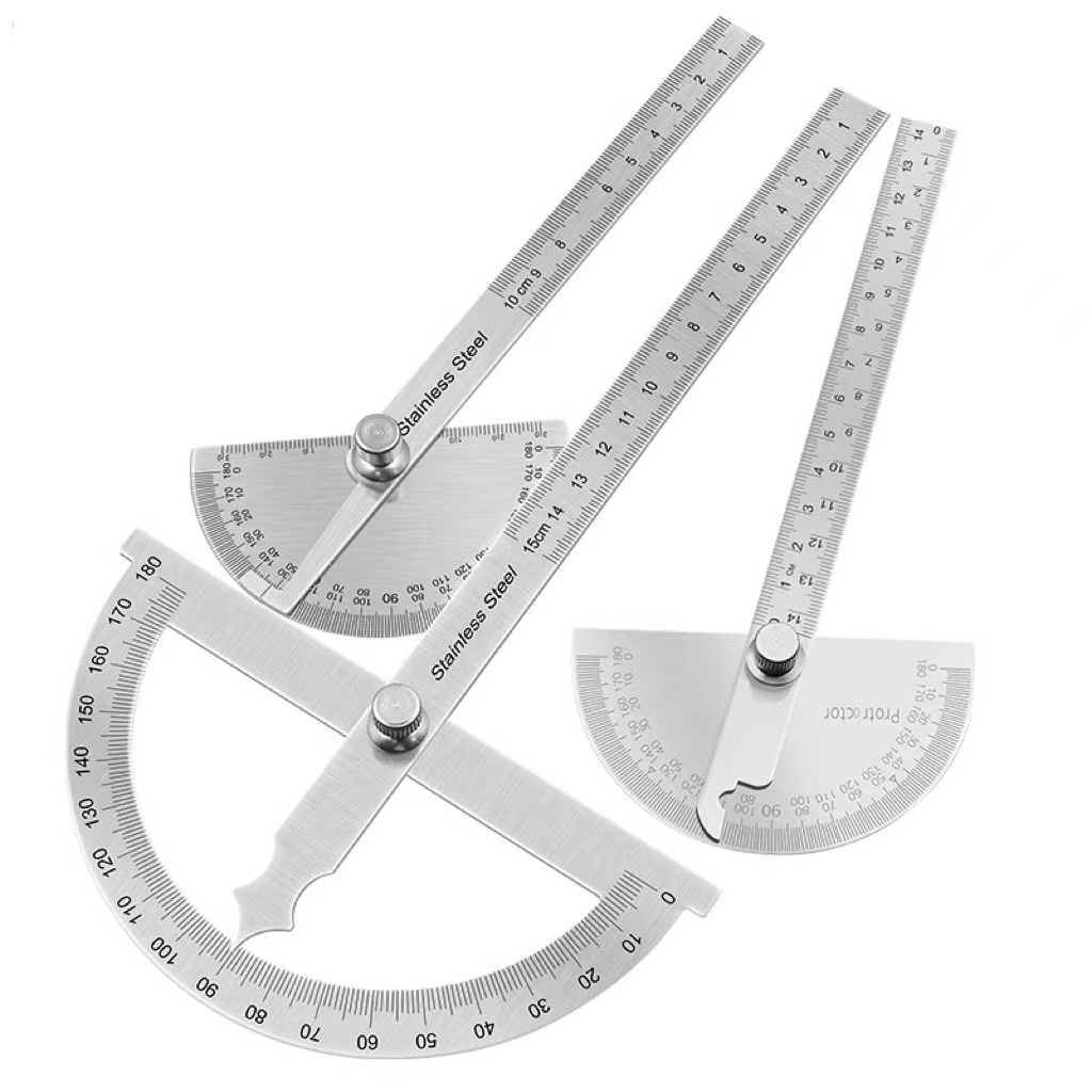 Stainless Steel Adjustable Round Head Angle Protractor 0-180 Degrees Gauge With Laser Etched Scale