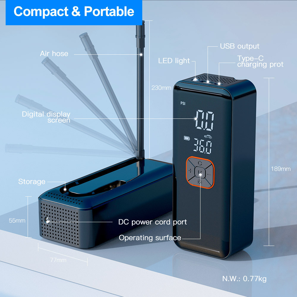 New Arrival cordless or corded rechargeable digital mini tire inflators portable battery  air pump compressor for car 150 psi