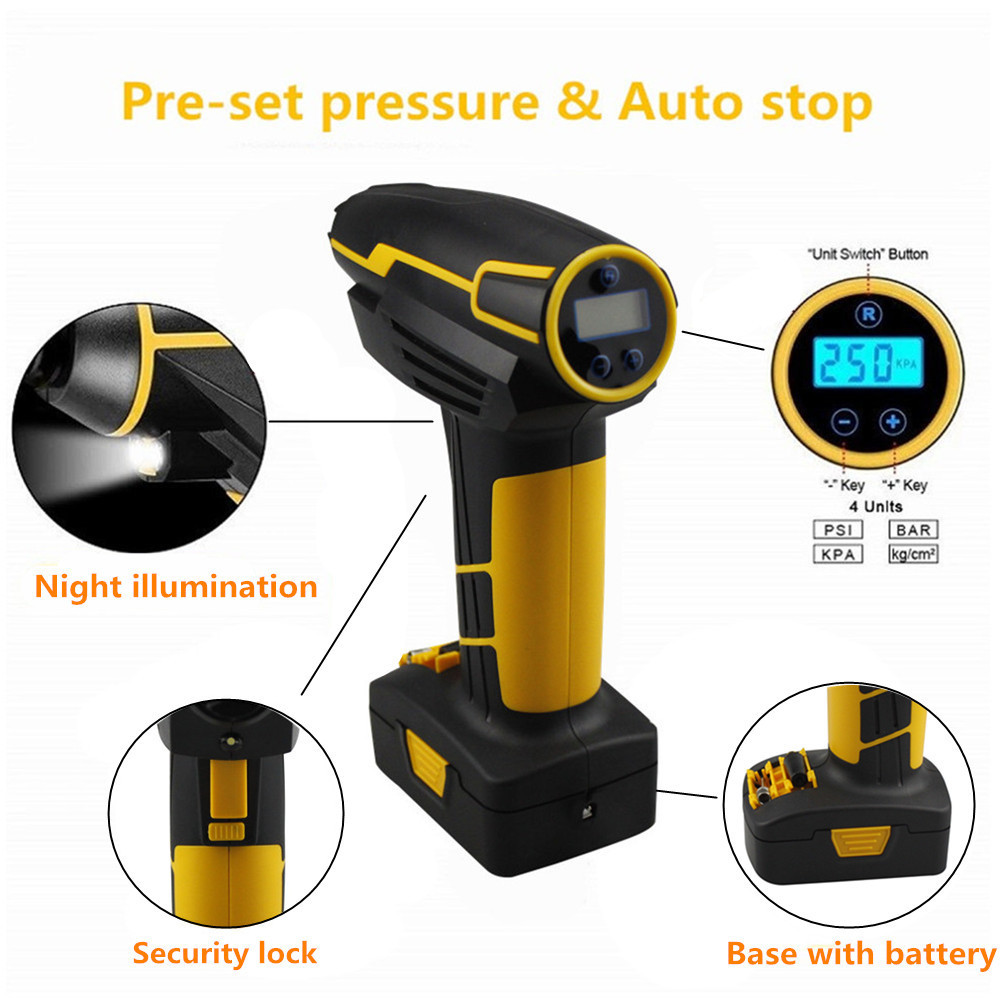 WriWireless Gun Shape Tire Inflator with Charger, Automotive Handheld Portable Air Compressor Auto Tire Inflator Pump