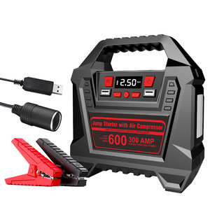 Car air compressor with jump starter with digital air tire inflator pressure gauge with chuck house