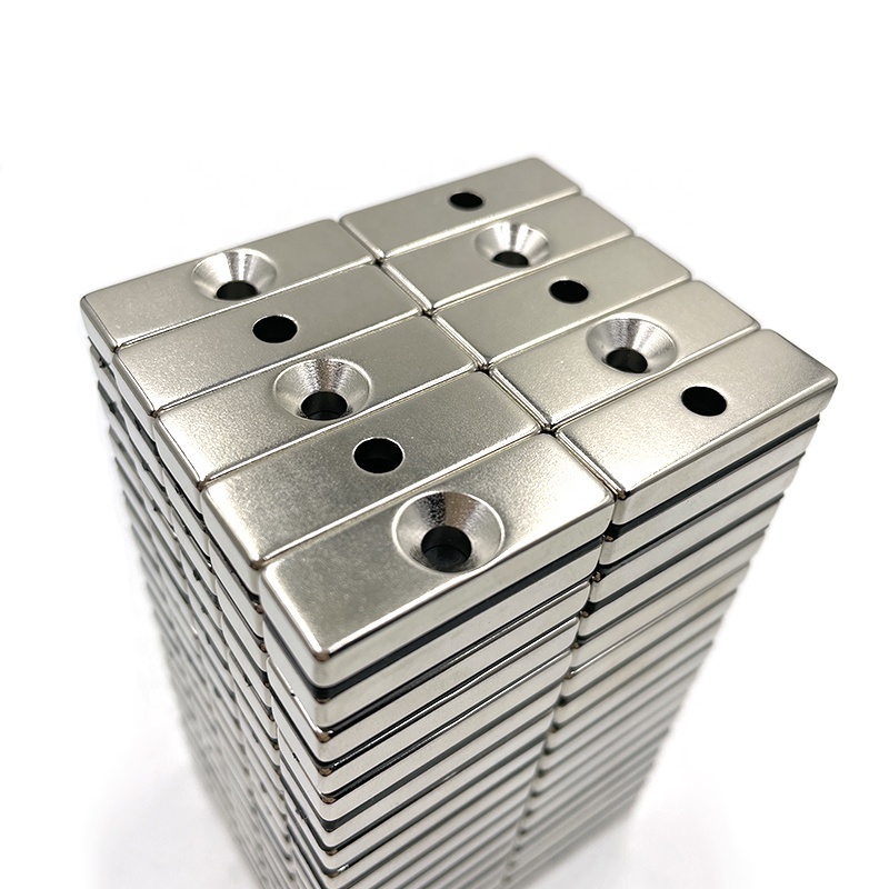 Super Strong Neodymium Counter Bore Countersunk Hole Magnets Countersunk Rectangular Base Magnets With Mounting Screws