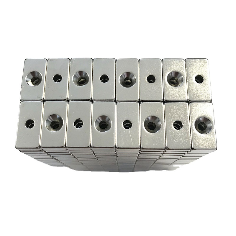 Super Strong Neodymium Counter Bore Countersunk Hole Magnets Countersunk Rectangular Base Magnets With Mounting Screws