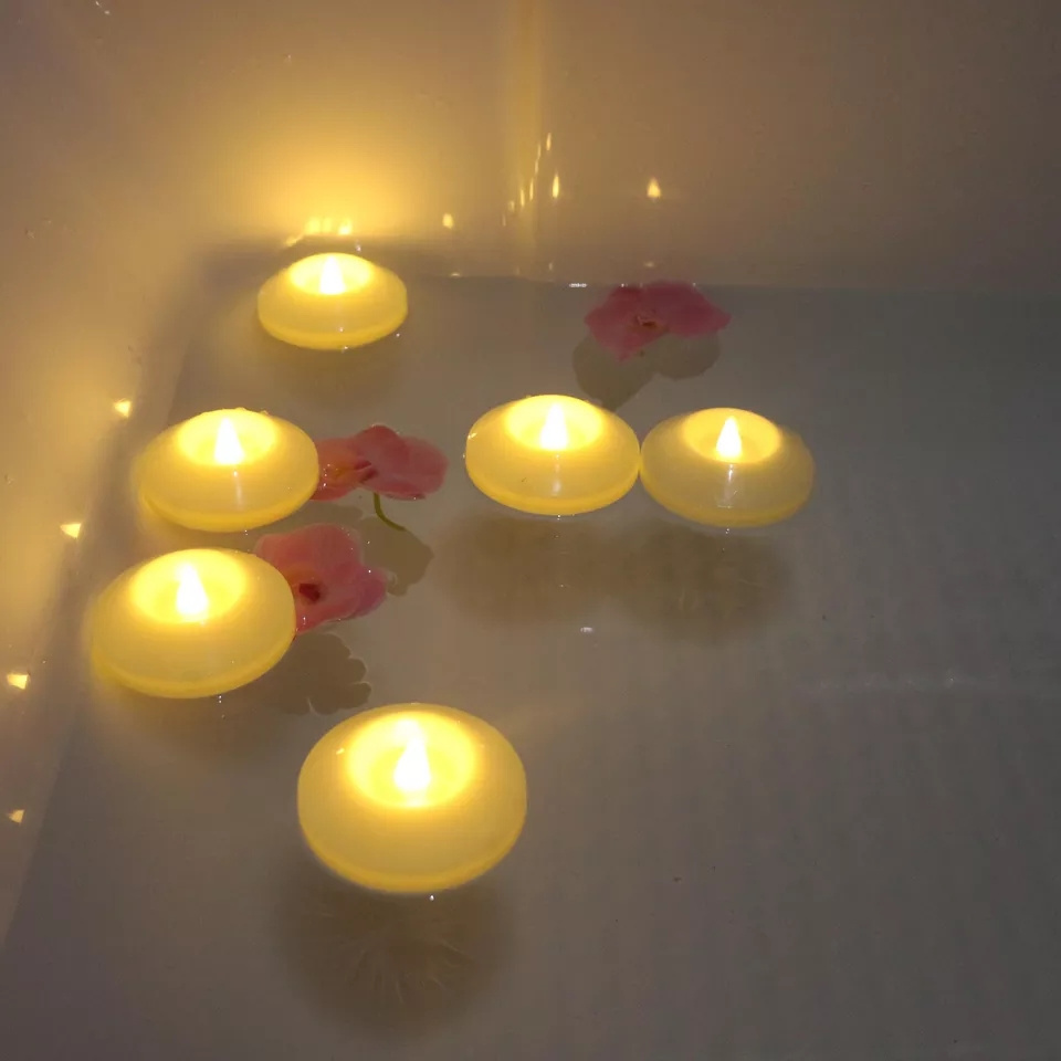 Wholesale 3 inch Flicker LED Wax Candles Water Activated floating candles lights  Flameless Batteries  Floating Tea Light