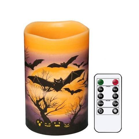 Three sets of candle lights yellow evil pumpkin hotel bar Halloween Flameless LED candles led pillar candle set